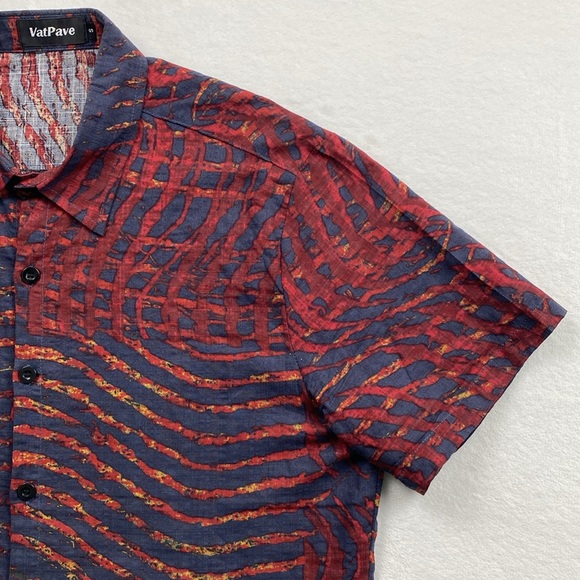 Vatpave Floral/Tropical Cotton/Viscose Short Sleeve Shirt (Red/Blue/Yellow) - Picture 8 of 15